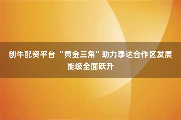 创牛配资平台 “黄金三角”助力泰达合作区发展能级全面跃升